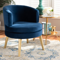 Baxton Studio WS-14056-Navy Blue Velvet/Gold-CC Baptiste Glam and Luxe Navy Blue Velvet Fabric Upholstered and Gold Finished Wood Accent Chair